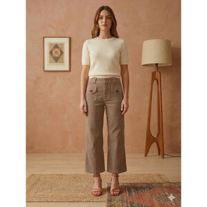 Ann Taylor LOFT Flare Pants Brown Contrast Stitch Size 6